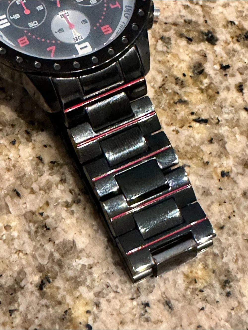 D&G Dolce & Gabbana Time Chronograph Watch Black Red Stainless Steel